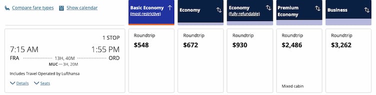 Varying price points for the same United economy flight