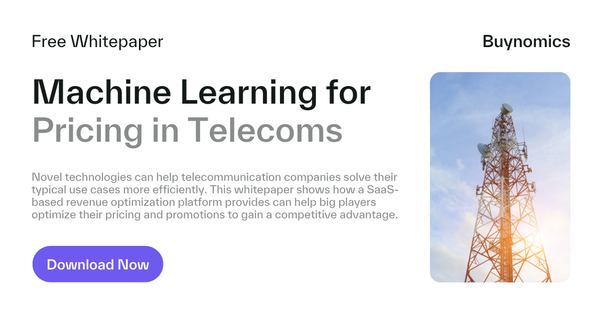 electrical tower on the sunlight - Buynomics Whitepaper - How Telecoms Can Leverage Machine Learning for Product and Pricing Strategy Cover design