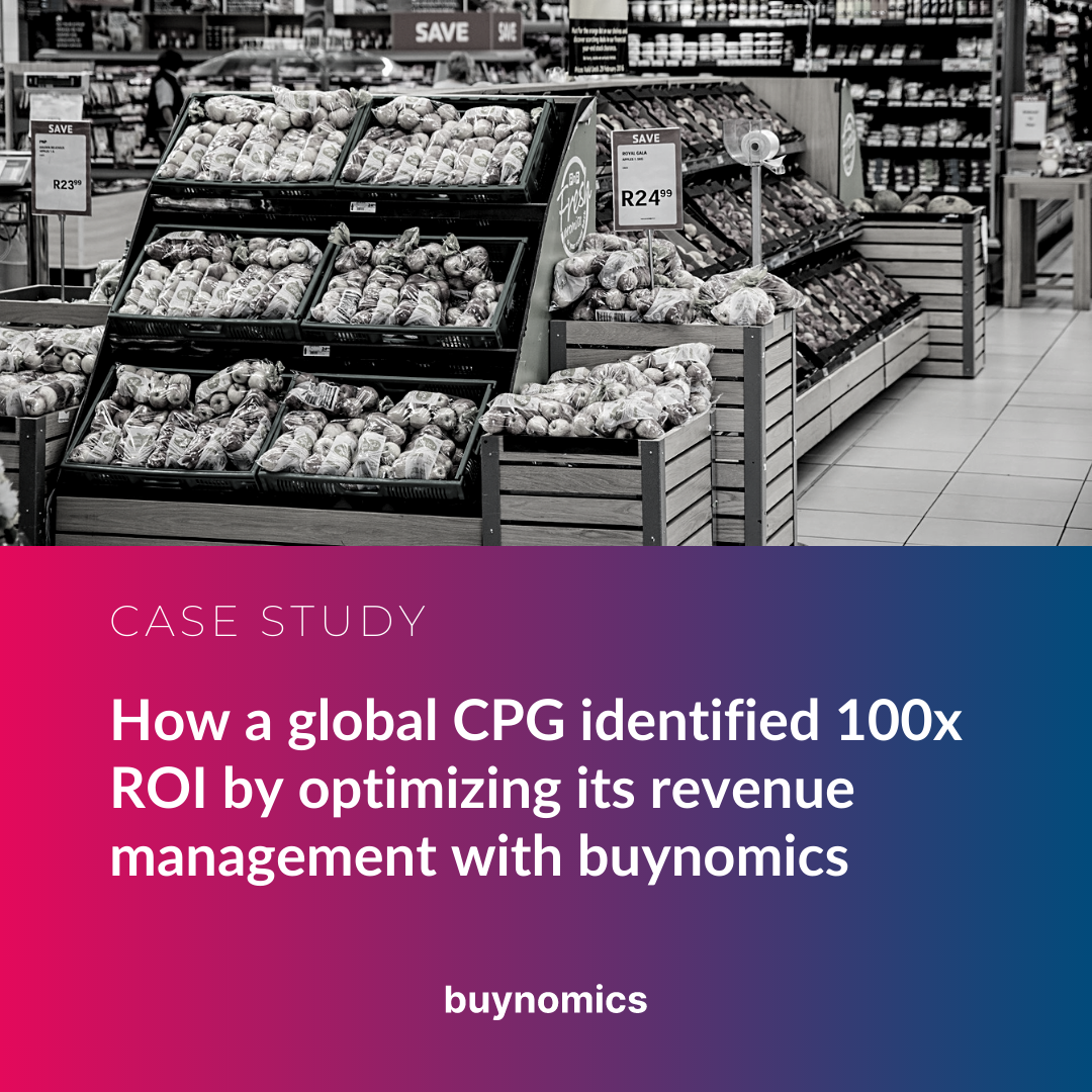 Case Study - How a global CPG company identified 100x ROI by optimizing its revenue management with buynomics Case Study - How a global CPG company identified 100x ROI by optimizing its revenue management with buynomics