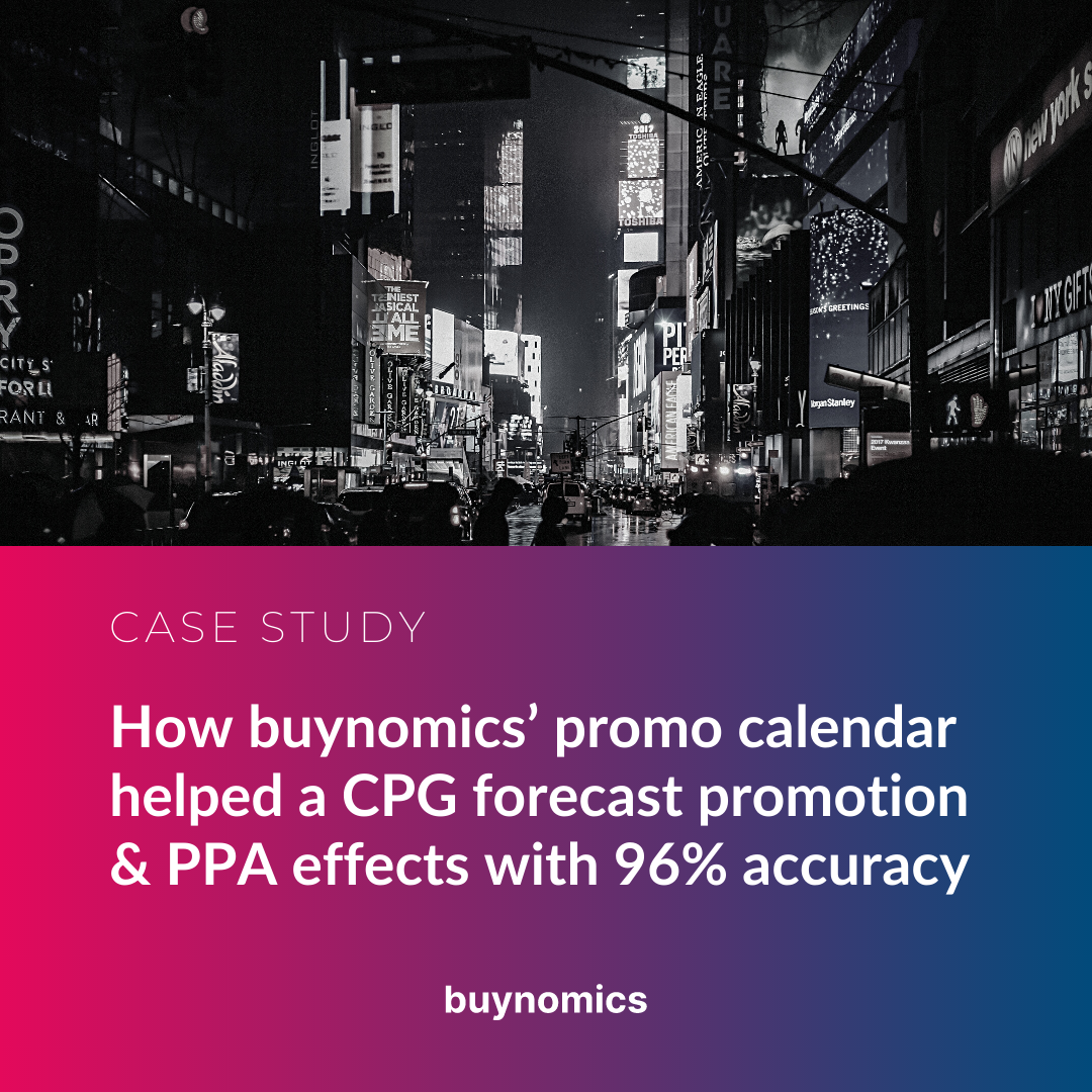Case Study - How buynomics' promo calendar helped a CPG forecast promotion & PPA effects with 96% accuracy Case Study - How buynomics' promo calendar helped a CPG forecast promotion & PPA effects with 96% accuracy